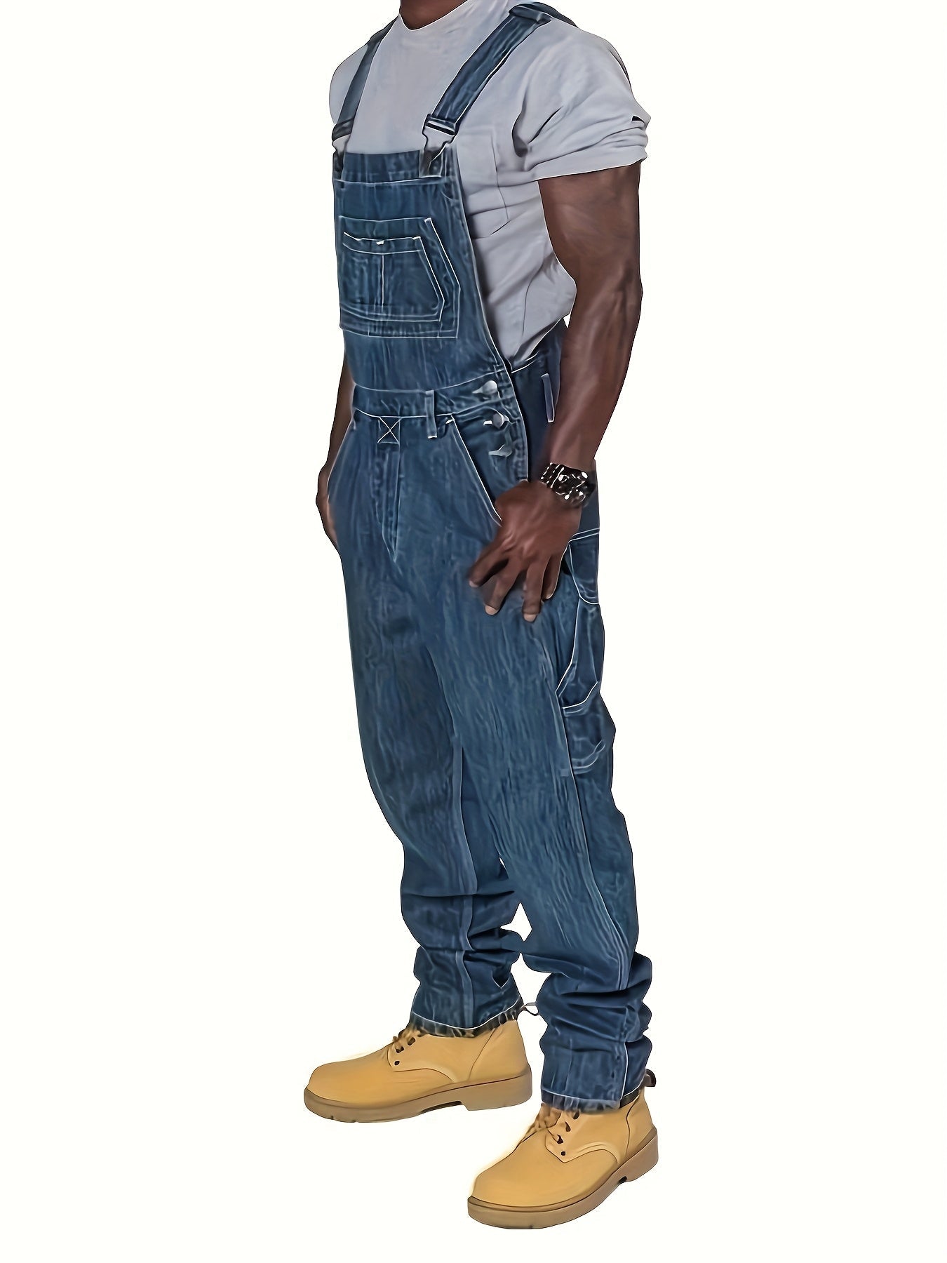 Men's Retro Denim Overalls - Loose Multi-Pocket Workwear – view 4