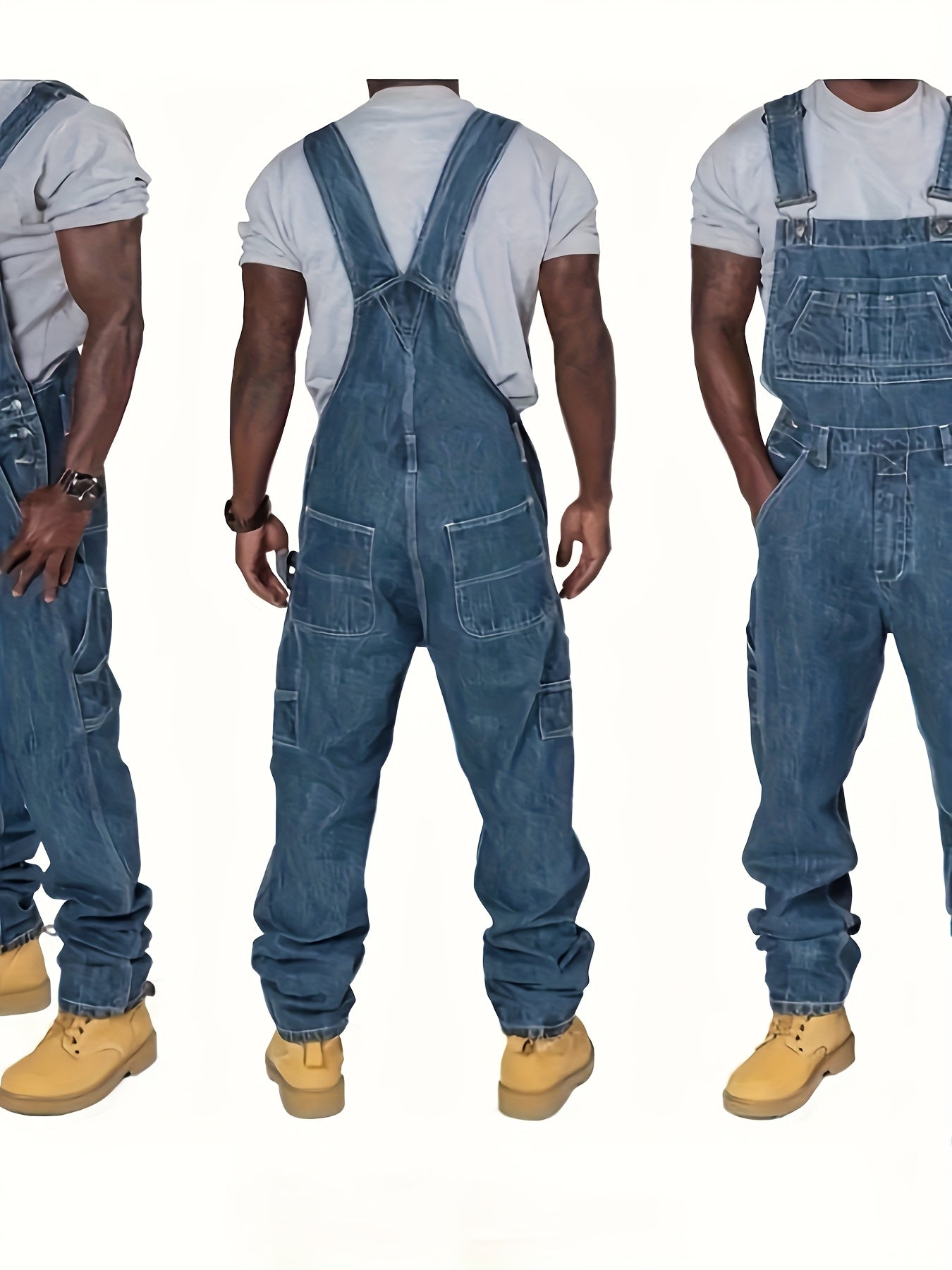 Men's Retro Denim Overalls - Loose Multi-Pocket Workwear – view 5