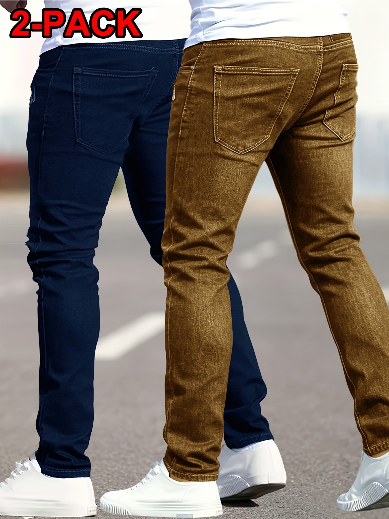Men's Ripped Stretch Jeans 2-Pack - Streetwear Denim Set – view 3