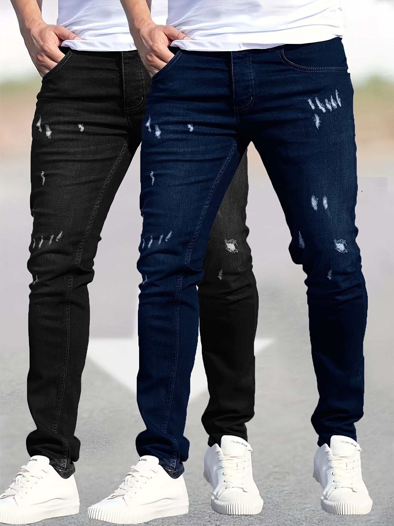 Men's Ripped Stretch Jeans 2-Pack - Streetwear Denim Set – view 6
