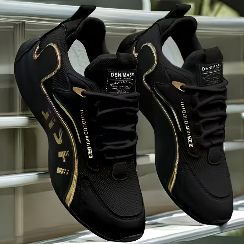 Men's Running Shoes - Breathable Comfort – Black Golden Lace – view 3