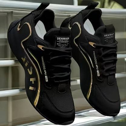 Men's Running Shoes - Breathable Comfort – Black Golden Lace – view 3