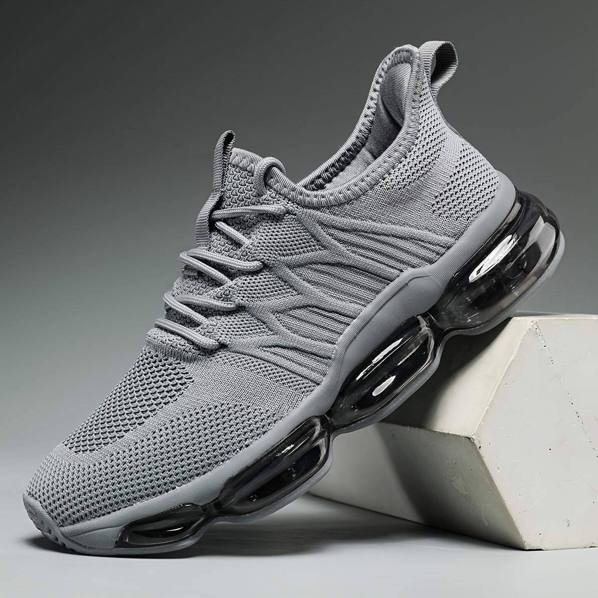 Men's Running Shoes - Breathable Mesh Non-Slip Sole for Active Days – Grey Knit – Grey option – view 3