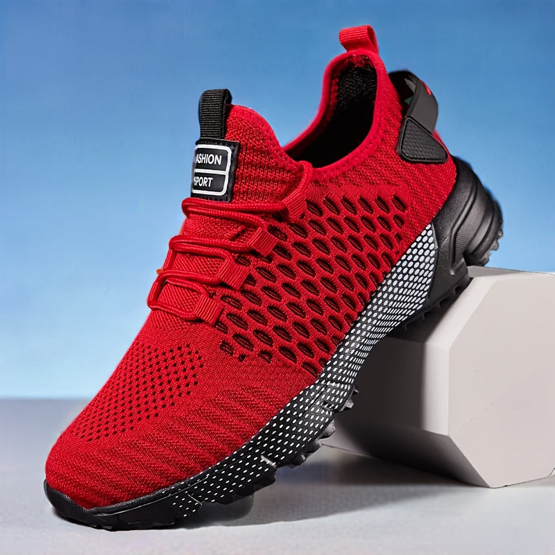 Men's Running Shoes – Non-Slip Sole Lace-Up for Outdoor & – Red / Grey – view 7