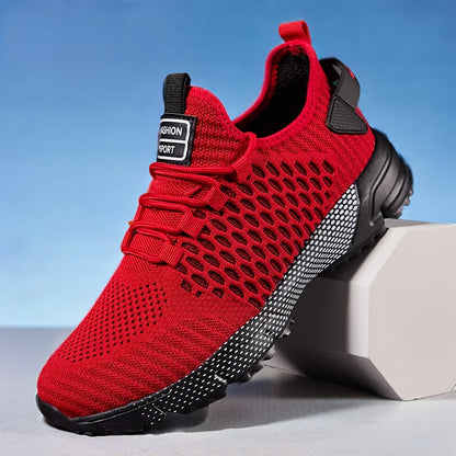 Men's Running Shoes – Non-Slip Sole Lace-Up for Outdoor & – Red / Grey – view 7