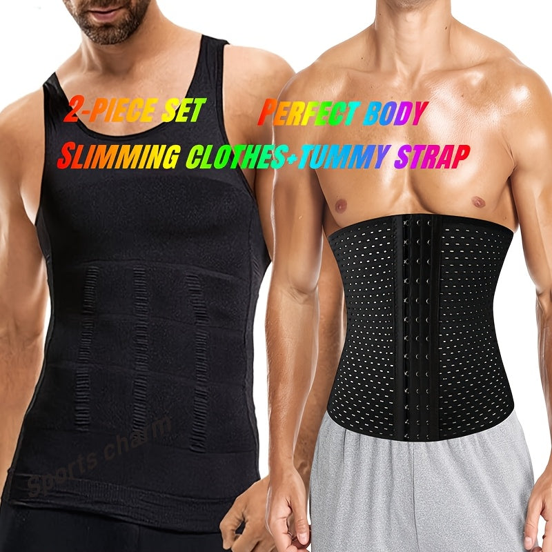 Men's Shapewear Set - Slimming Vest and Tummy Strap – black option – main product image