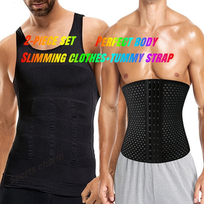 Men's Shapewear Set - Slimming Vest and Tummy Strap – black option – main product image