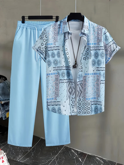 Men's Shirt and Pants Set - Geometric Print Summer Style – view 2
