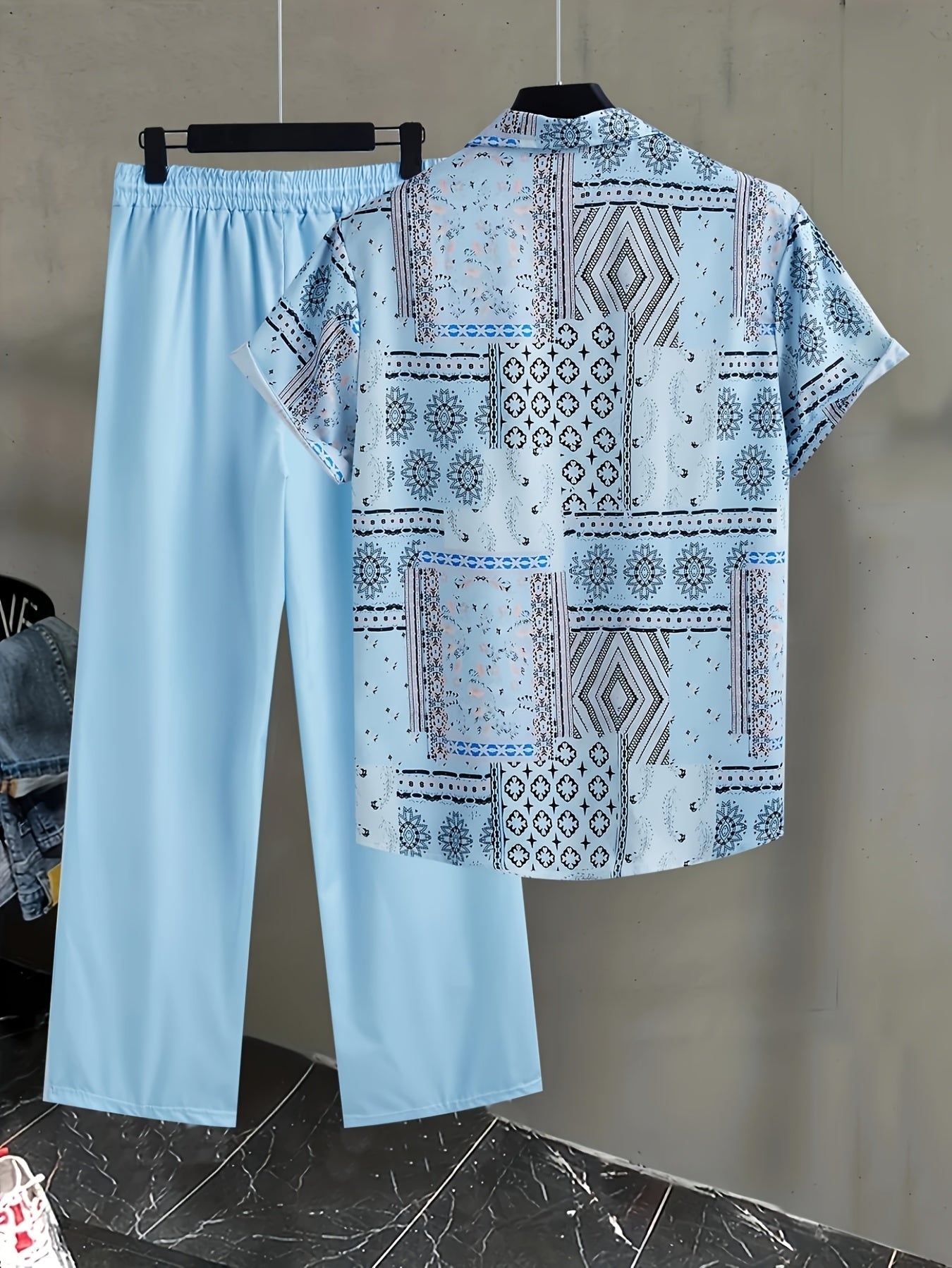 Men's Shirt and Pants Set - Geometric Print Summer Style – view 5
