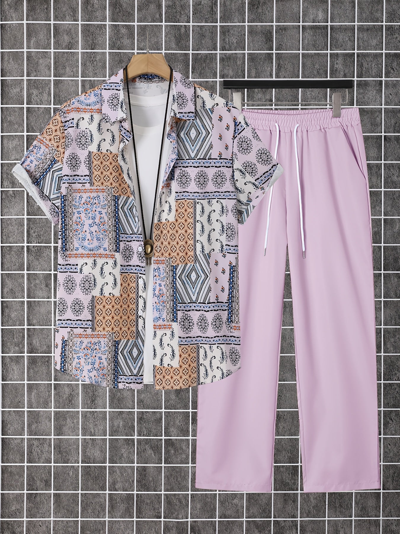 Men's Shirt and Pants Set - Geometric Print Summer Style – view 9
