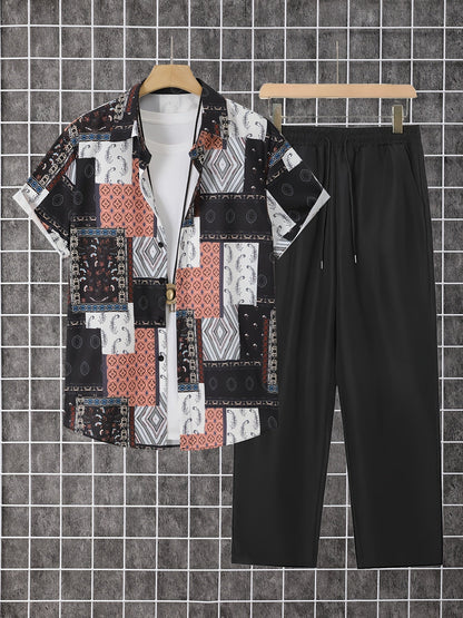 Men's Shirt and Pants Set - Geometric Print Summer Style – view 13