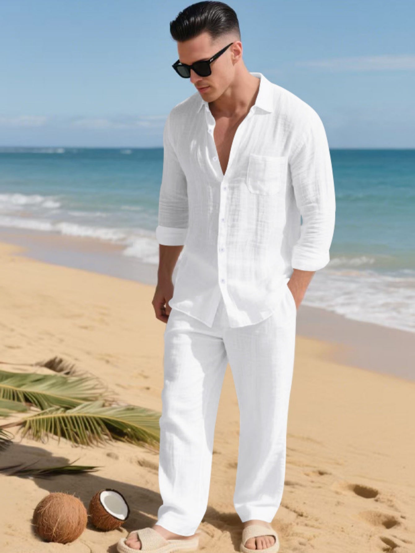 Men's Shirt and Pants Set - Linen-Look Summer Style – view 5