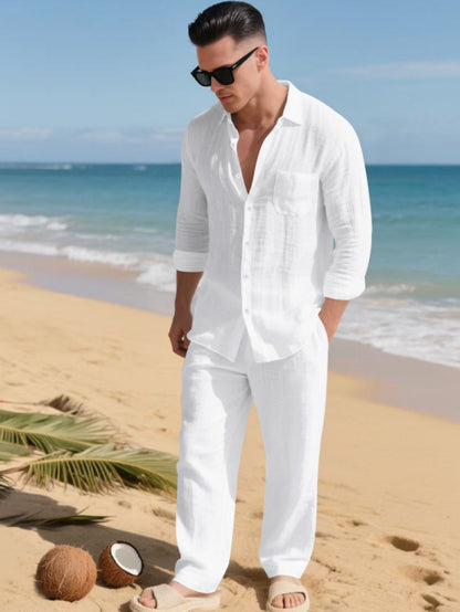Men's Shirt and Pants Set - Linen-Look Summer Style – view 10