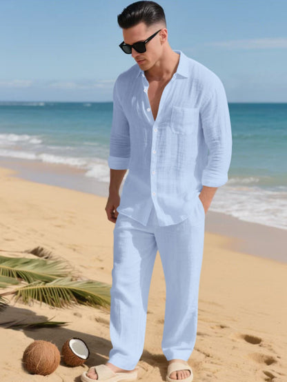 Men's Shirt and Pants Set - Linen-Look Summer Style – view 13