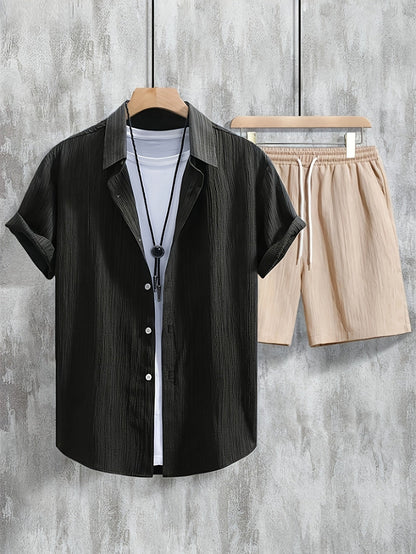 Men's Shirt and Pants Set - Solid Color detail view