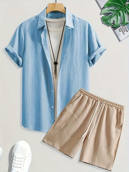 Men's Shirt and Pants Set - Solid Color detail view