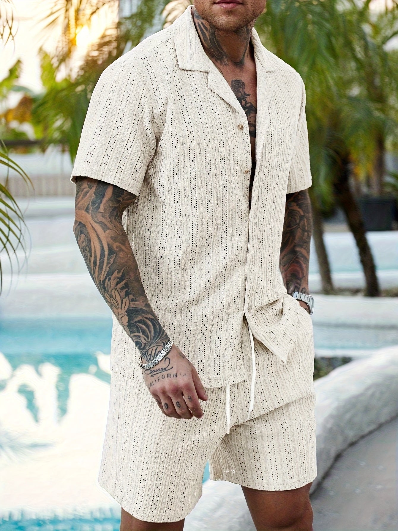 Men's Shirt and Shorts Set - Resort Print Summer Style – view 8
