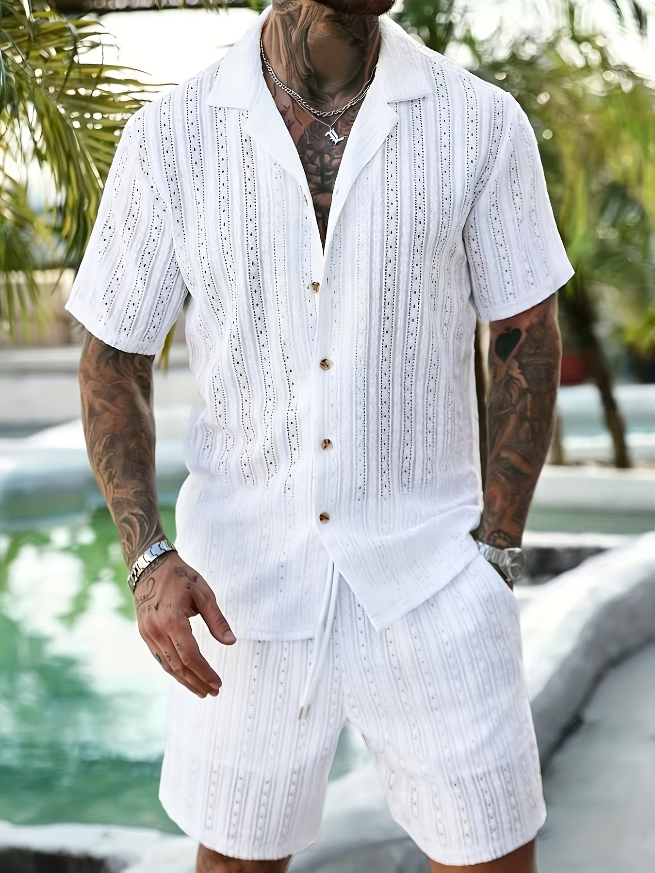 Men's Shirt and Shorts Set - Resort Print Summer Style – view 10