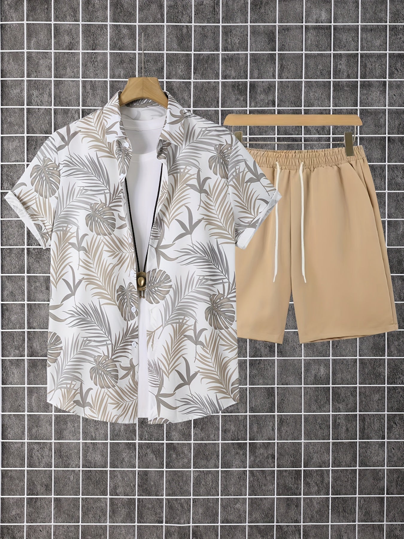 Men's Shirt and Shorts Set - Resort Print Summer Urban Edition – Khaki option – main product image