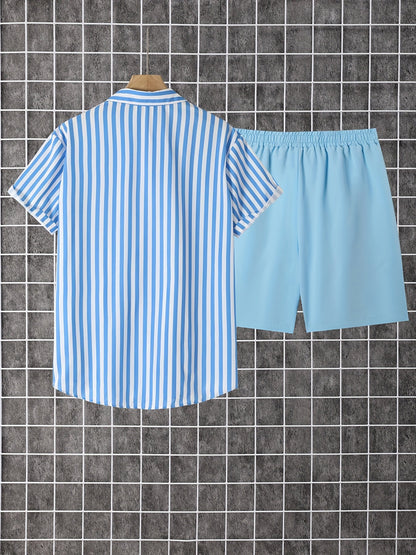 Men's Shirt and Shorts Set - Striped Summer Style – view 5
