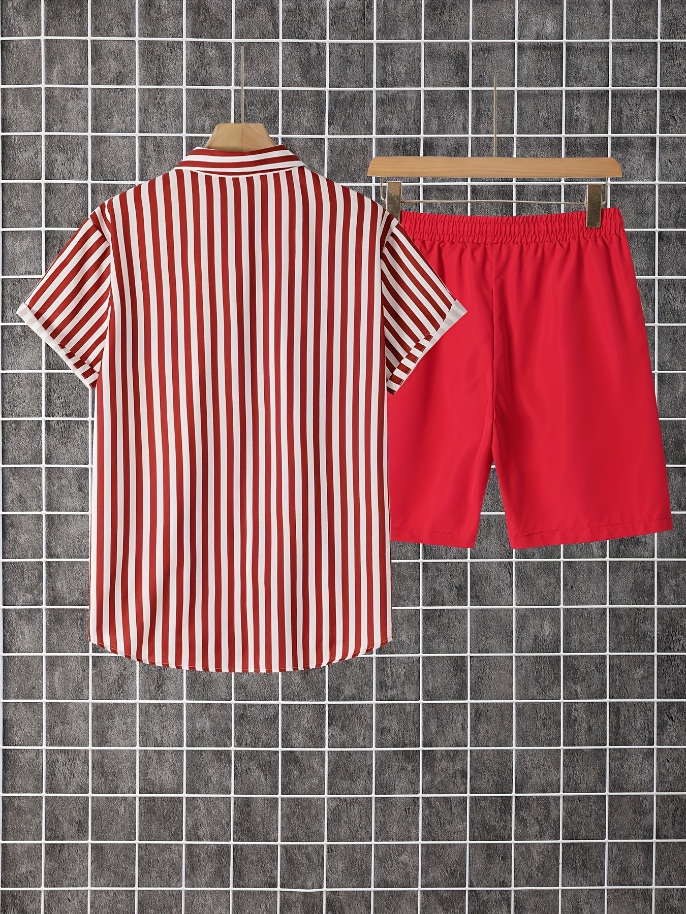 Men's Shirt and Shorts Set - Striped Summer Style – view 6
