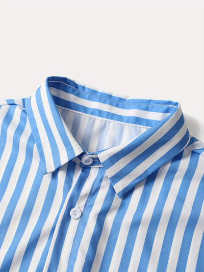 Men's Shirt and Shorts Set - Striped Summer Style – view 8