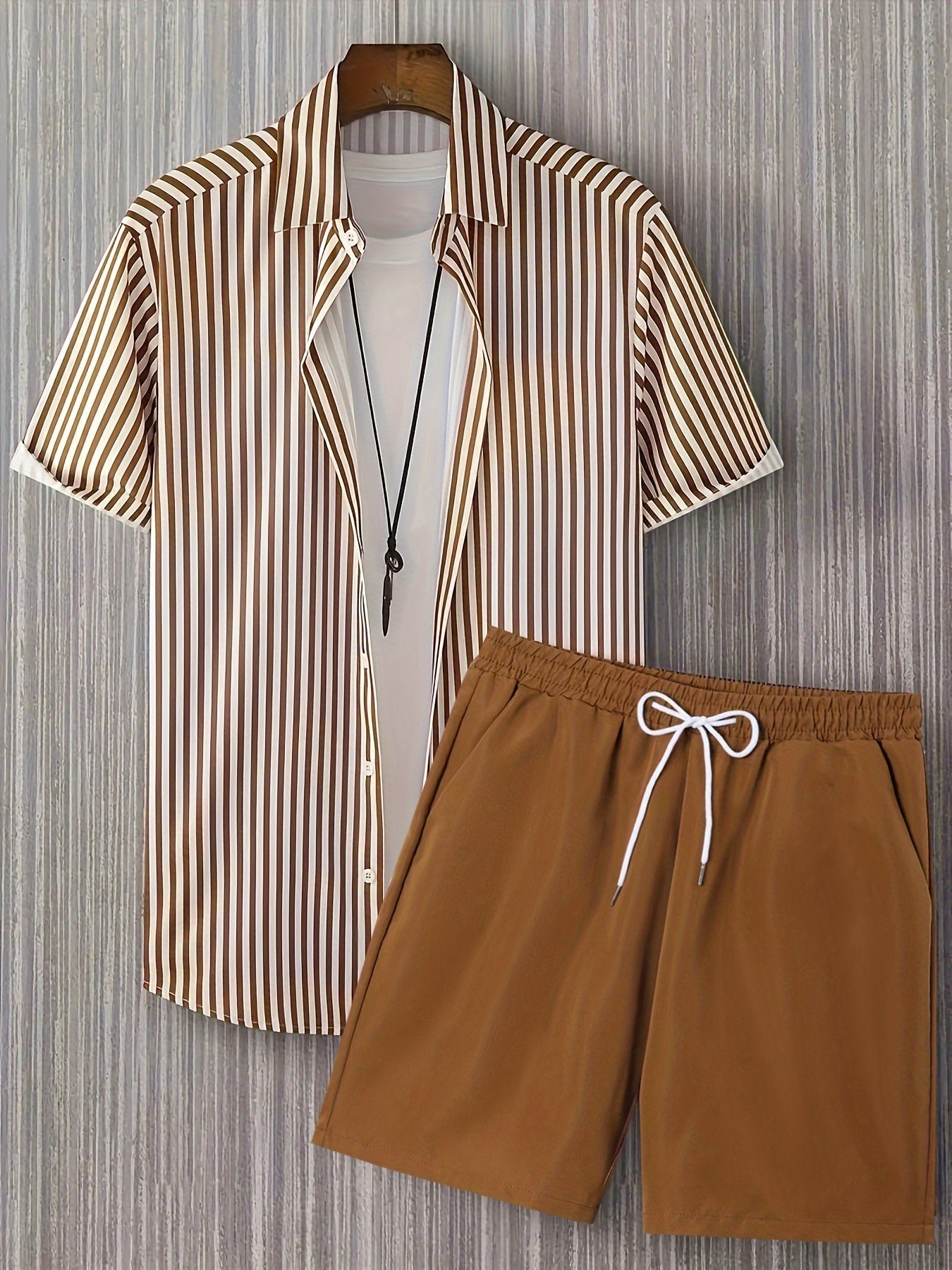 Men's Shirt and Shorts Set - Striped Summer Style – view 9