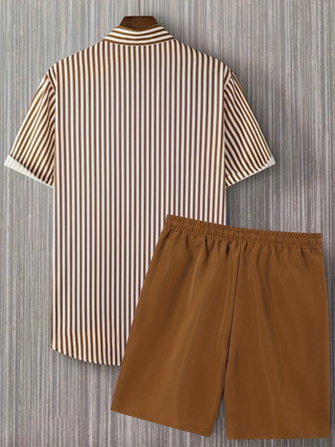Men's Shirt and Shorts Set - Striped Summer Style – view 10