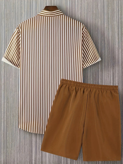 Men's Shirt and Shorts Set - Striped Summer Style – view 10