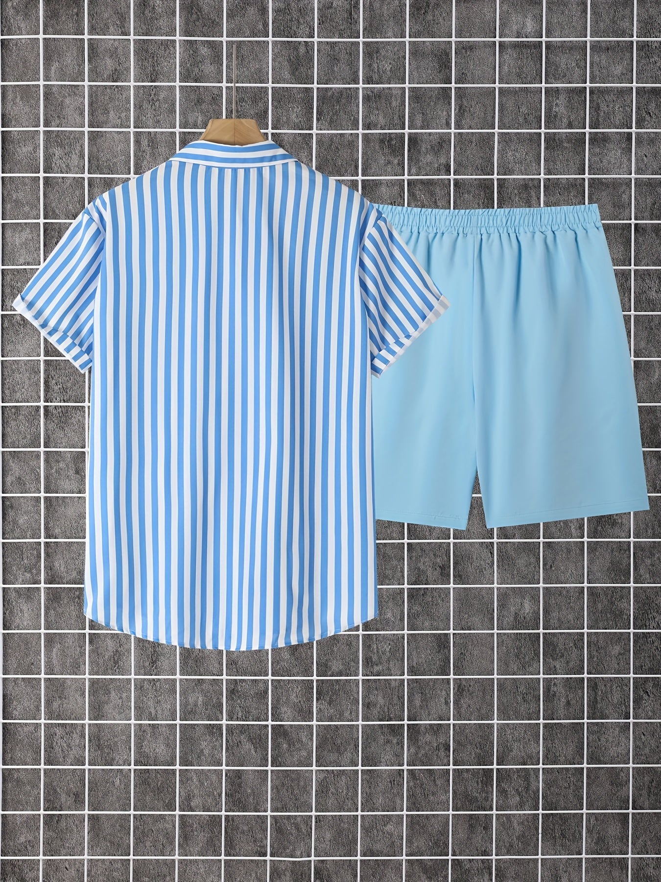 Men's Shirt and Shorts Set - Striped Summer Style – view 13
