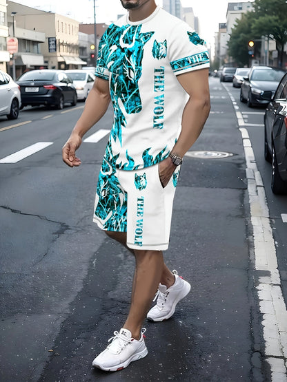 Men's Shirt and Shorts Set - Wolf Print Summer Style – view 2