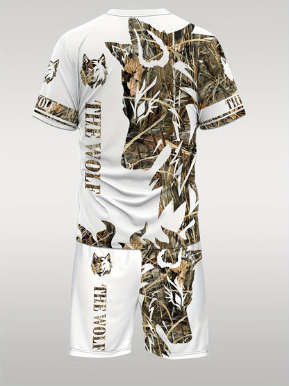 Men's Shirt and Shorts Set - Wolf Print Summer Style – view 13