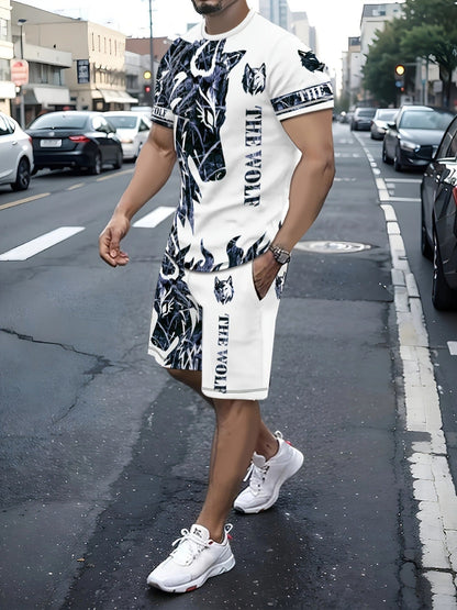 Men's Shirt and Shorts Set - Wolf Print Summer Style – view 14