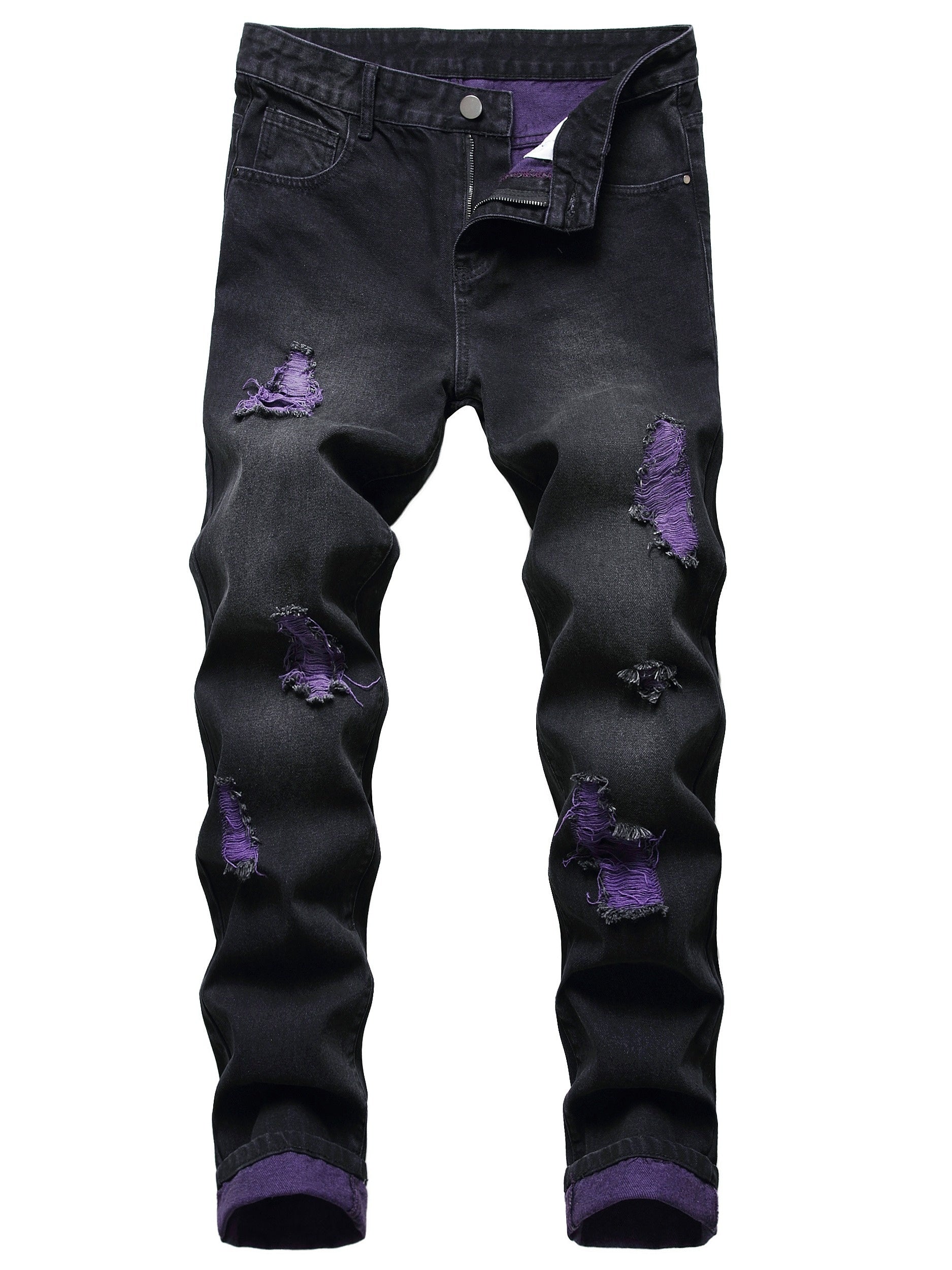 Men's Skinny Jeans - Black Denim Distressed – Mid Rise – view 5