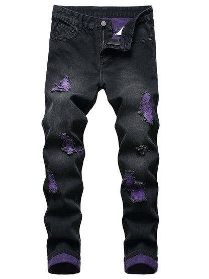Men's Skinny Jeans - Black Denim Distressed – Mid Rise – view 5