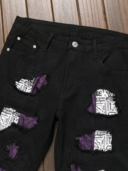 Men's Skinny Jeans - Black Denim Distressed – Sizes 30–40 – view 2