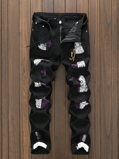 Men's Skinny Jeans - Black Denim Distressed – Sizes 30–40 – view 8