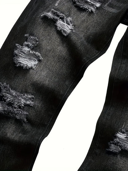 Men's Skinny Jeans - Classic Wash Distressed – Dark Gray – view 5