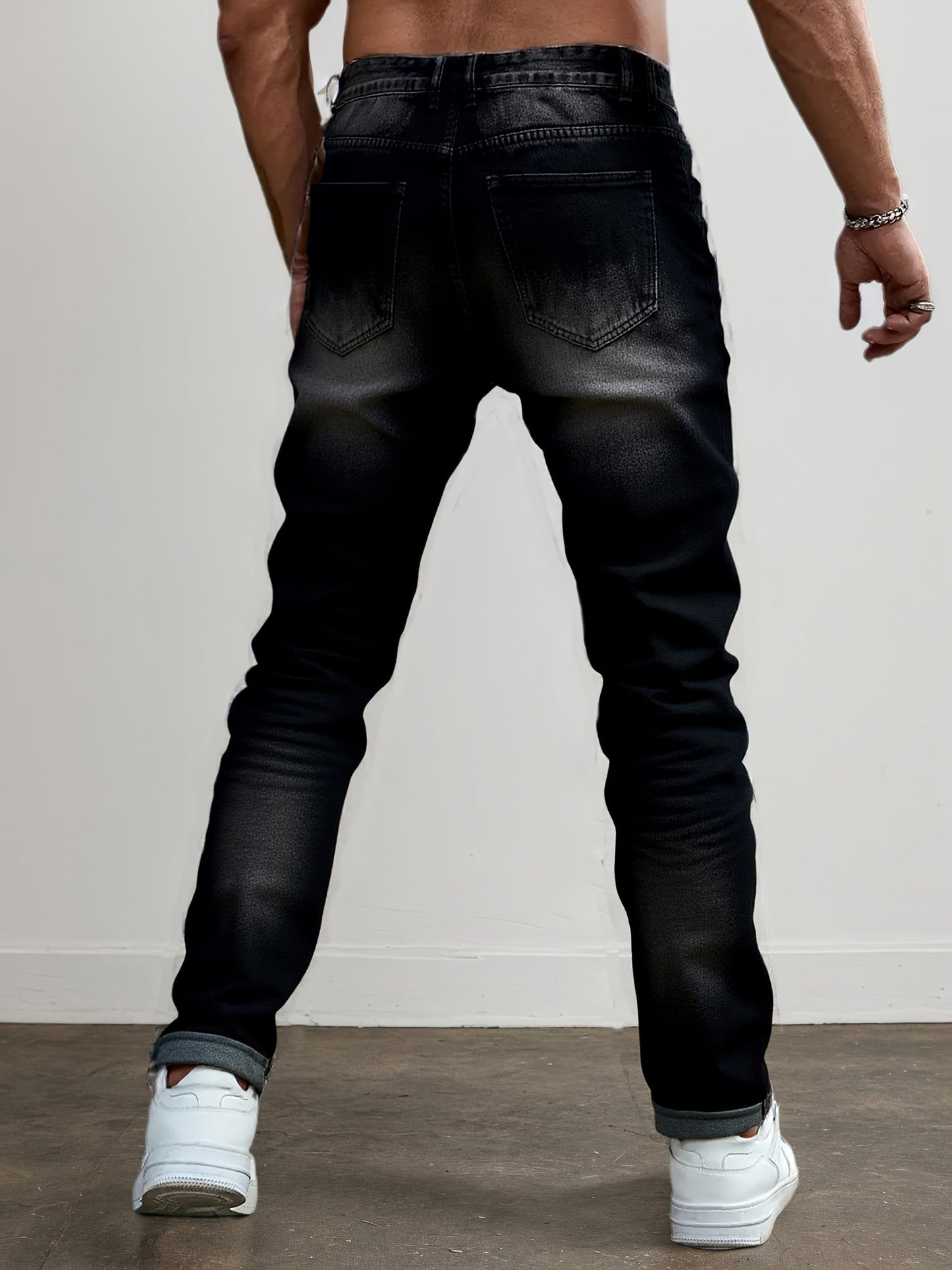 Men's Skinny Jeans - Classic Wash Distressed – Dark Gray – view 11