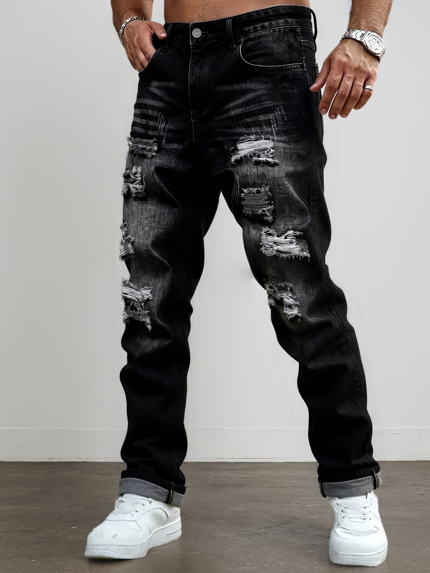 Men's Skinny Jeans - Classic Wash Distressed – Dark Gray – Gray option – main product image