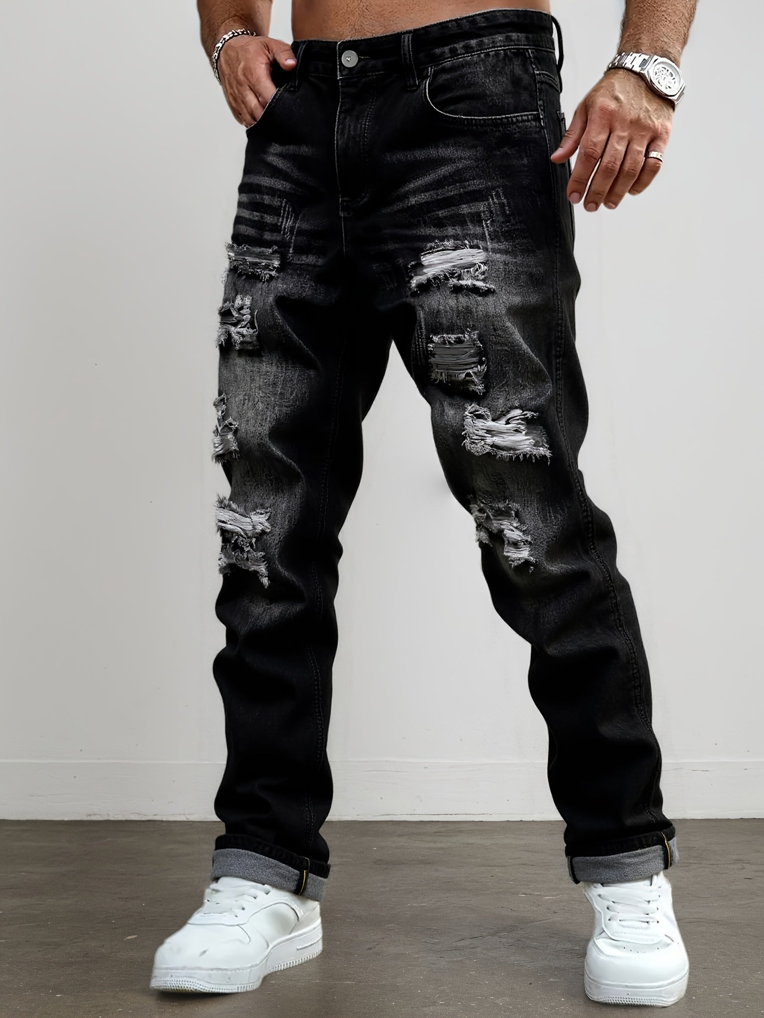 Men's Skinny Jeans - Classic Wash Distressed – Dark Gray – Gray option – main product image