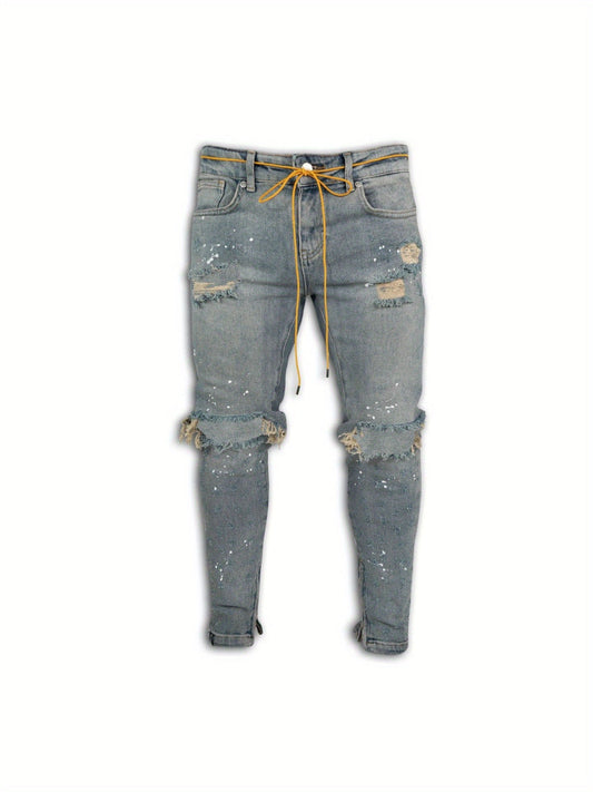 Men's Skinny Jeans - Classic Wash Distressed – Sizes S–XXXL – Blue option – main product image
