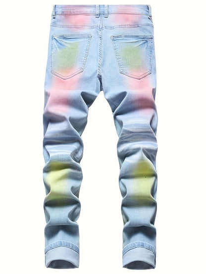 Men's Skinny Jeans - Classic Wash Distressed Streetwear – Azure – view 2