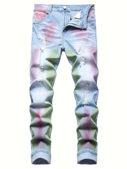Men's Skinny Jeans - Classic Wash Distressed Streetwear – Azure – view 7