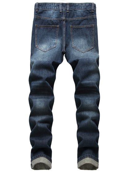 Men's Skinny Jeans - Classic Wash Distressed Streetwear – Navy Color – view 2