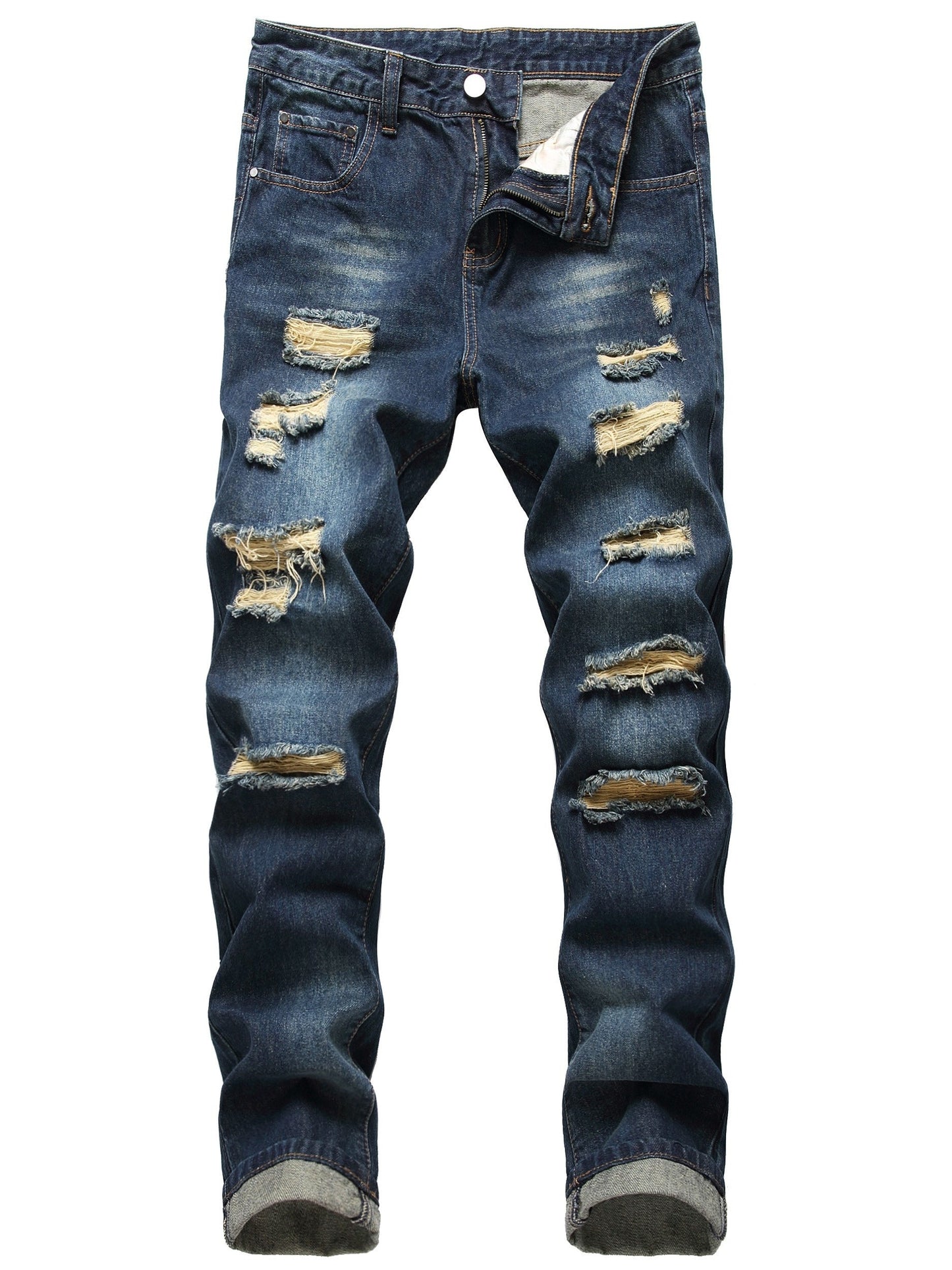 Men's Skinny Jeans - Classic Wash Distressed Streetwear – Navy Color – view 7