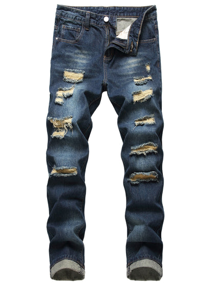 Men's Skinny Jeans - Classic Wash Distressed Streetwear – Navy Color – view 7