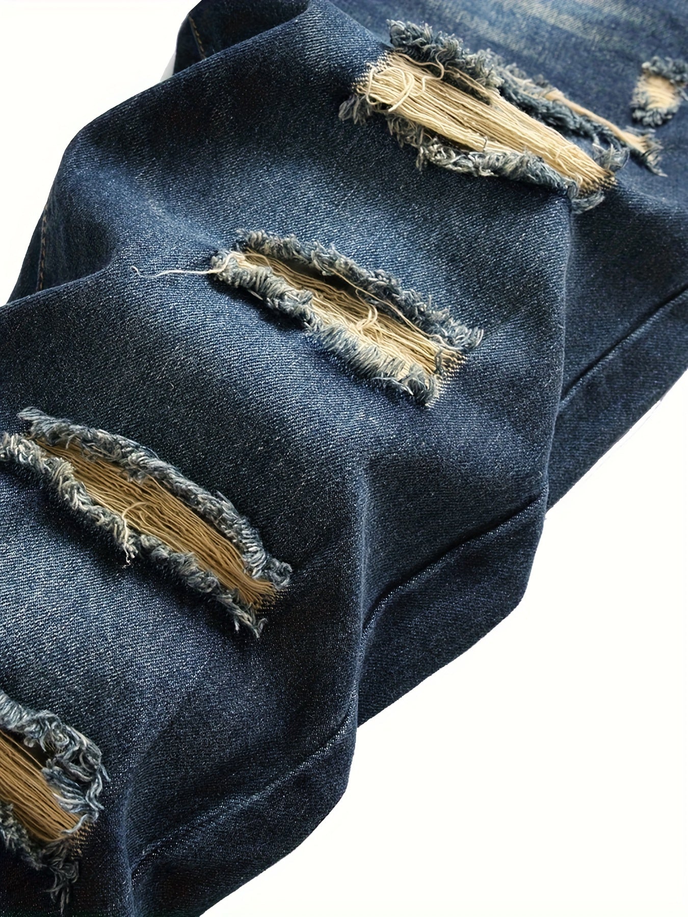 Men's Skinny Jeans - Classic Wash Distressed Streetwear – Navy Color – view 10