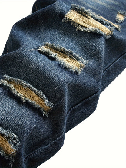 Men's Skinny Jeans - Classic Wash Distressed Streetwear – Navy Color – view 10