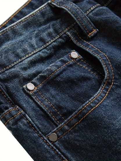 Men's Skinny Jeans - Classic Wash Distressed Streetwear – Navy Color – view 11